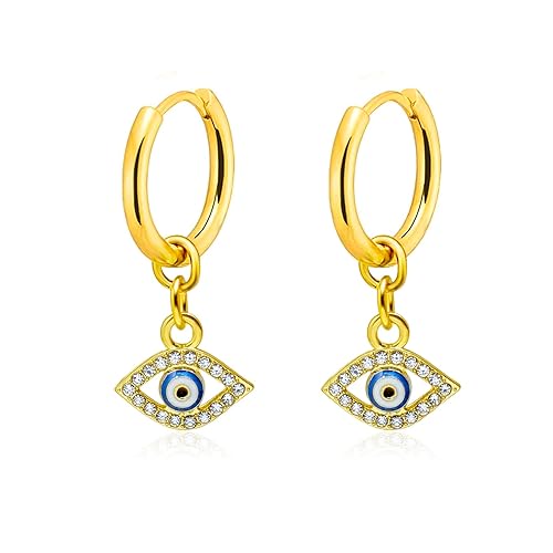 Miniatura 9 de Evil Eye Hoop Earrings for women, Hamsa Earrings Small Dangle Hoop Earrings Hypoallergenic Hamsa Huggie Hoop Earrings (Silver-Hamsa)
