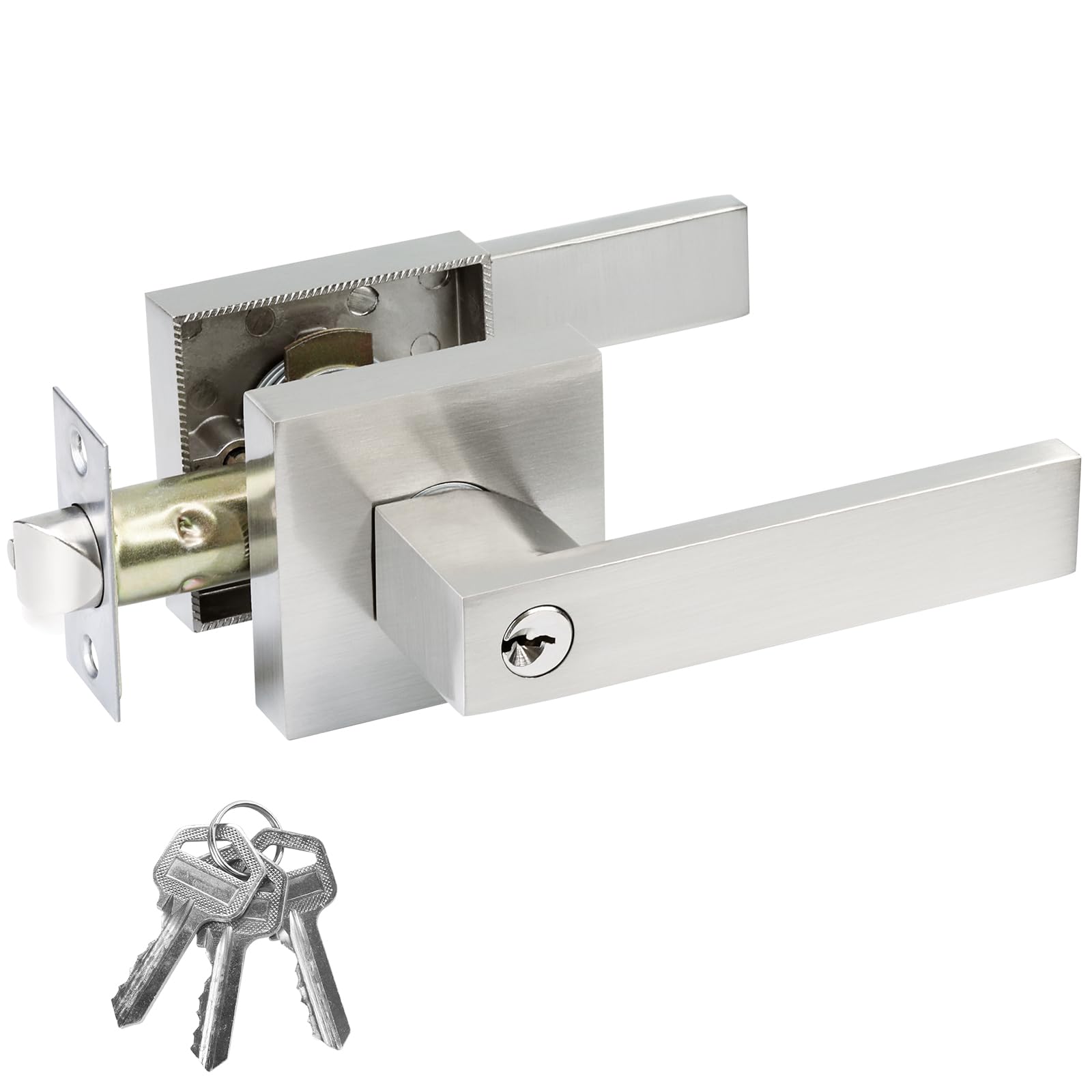 JO.KO Entry Door Lock Set, Square Door Lever for Bedroom, Passage Door Privacy Locking Interior/Exterior Entry Door Knob/Heavy Duty