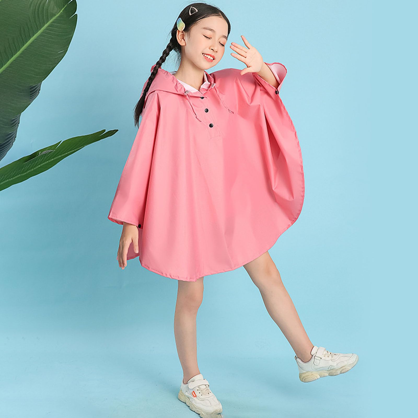 Generisch Poncho impermeable para niños de un solo color, con práctico bolso escolar