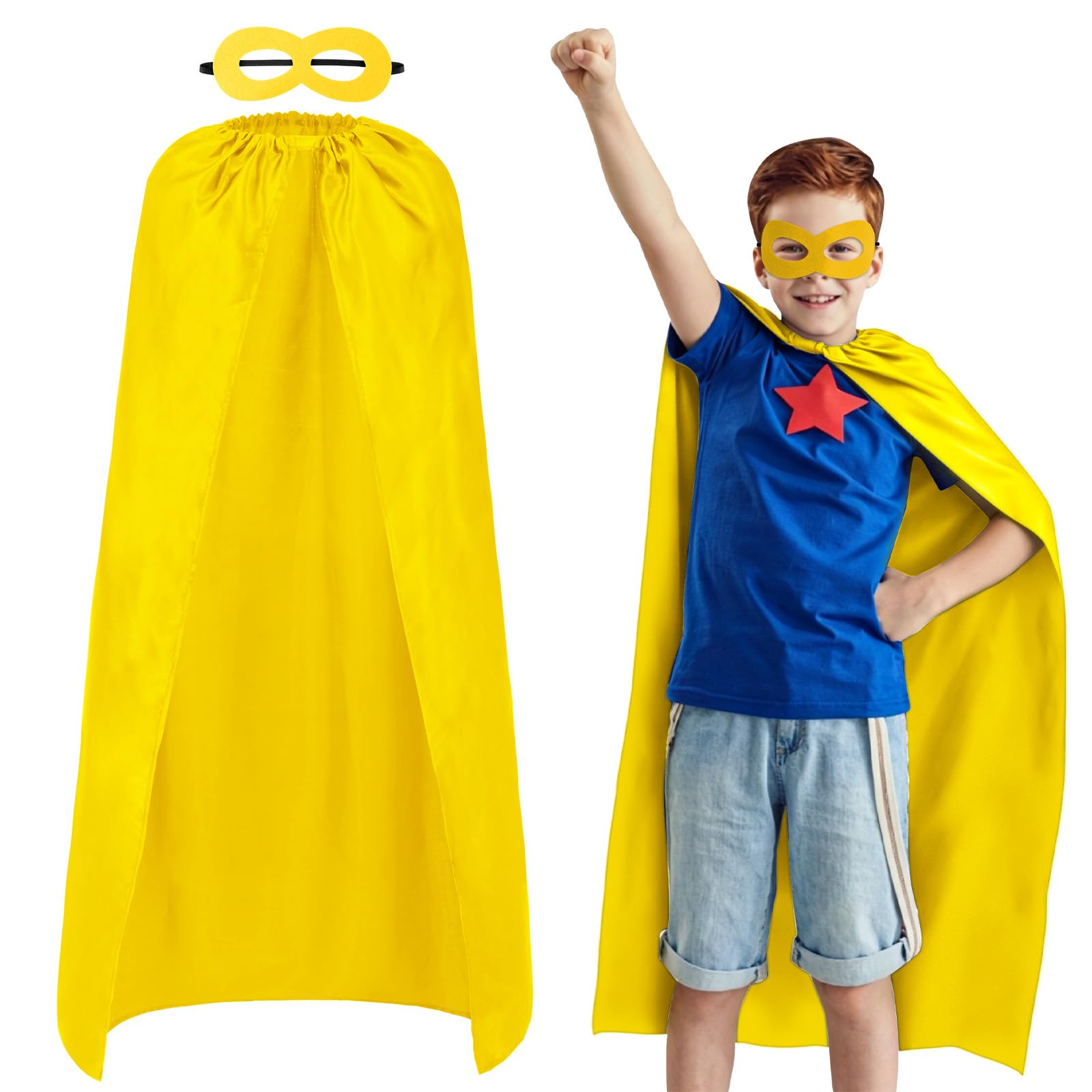 AUYAO Super-Heroes Costumes Heroes Capes Kit Child Capes Cloak Dress Up Set with Eye Mask 2Pcs Boys Girls Super-Heros Fancy Dress Costume Capes for Halloween Christmas World Book Day Party(Yellow)