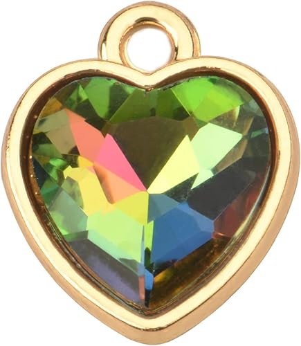 Zicdije Paquete de 20 dijes chapados en oro con forma de corazón de cristal y piedra natal para hacer joyas personalizadas, Diamante de imitación,