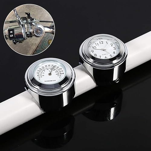 Miniatura 4 de Reloj de motocicleta, esfera blanca, reloj impermeable + termómetro, alfombrillas de goma antisalto y llaves Allen, para manillar 78 1,