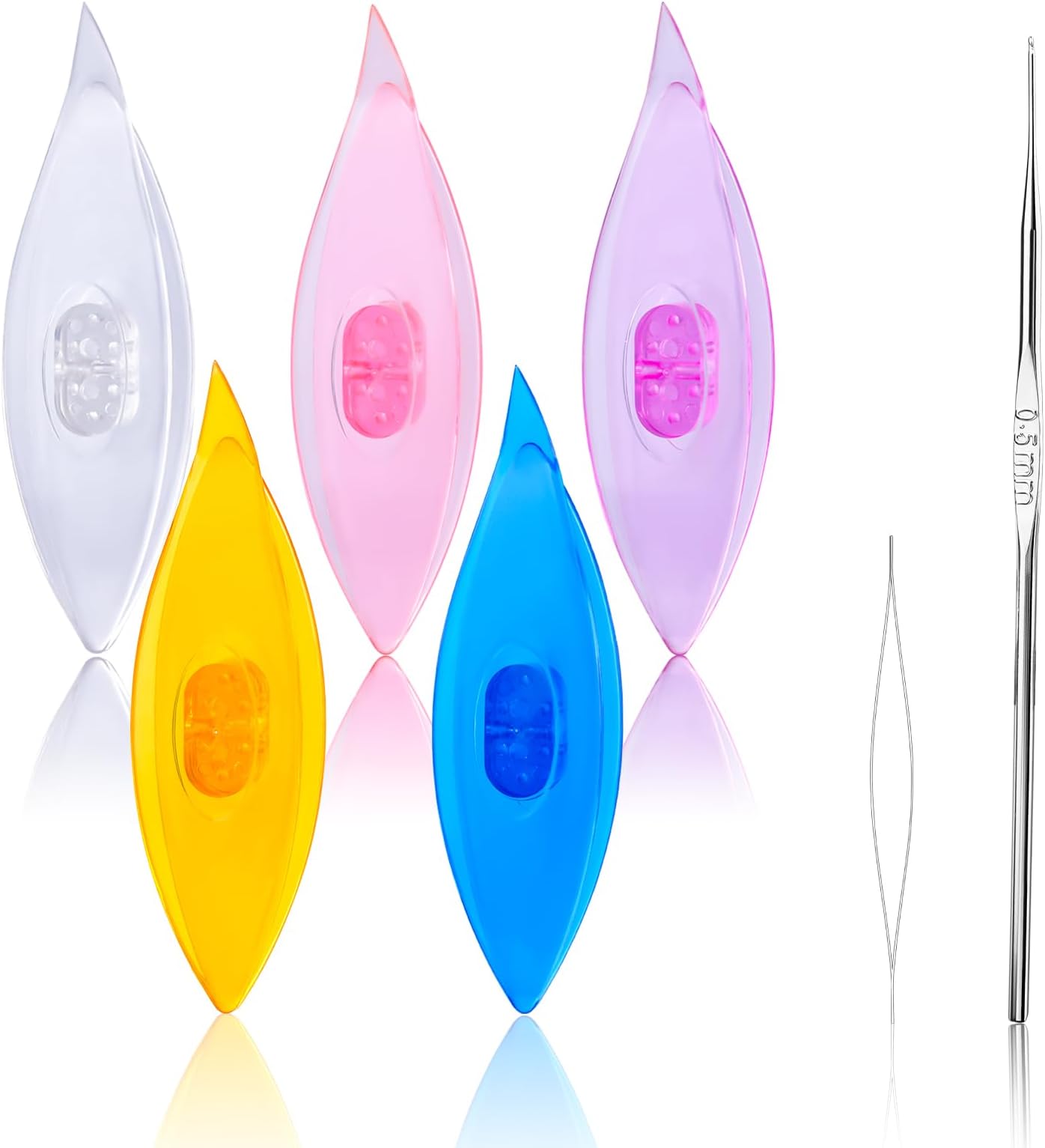 Tatting Shuttle Kit, 5 PCS Plastic Tatting Shuttle with Beading Needles Crochet Hooks Knitting Needles Big Eye Needles Tatting Needles for DIY Hand Lacemaking Craft Tool Weave Yarn Set
