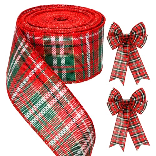 G2PLUS Rot Grün Weihnachten Juteband mit Draht, 6CM Breit...