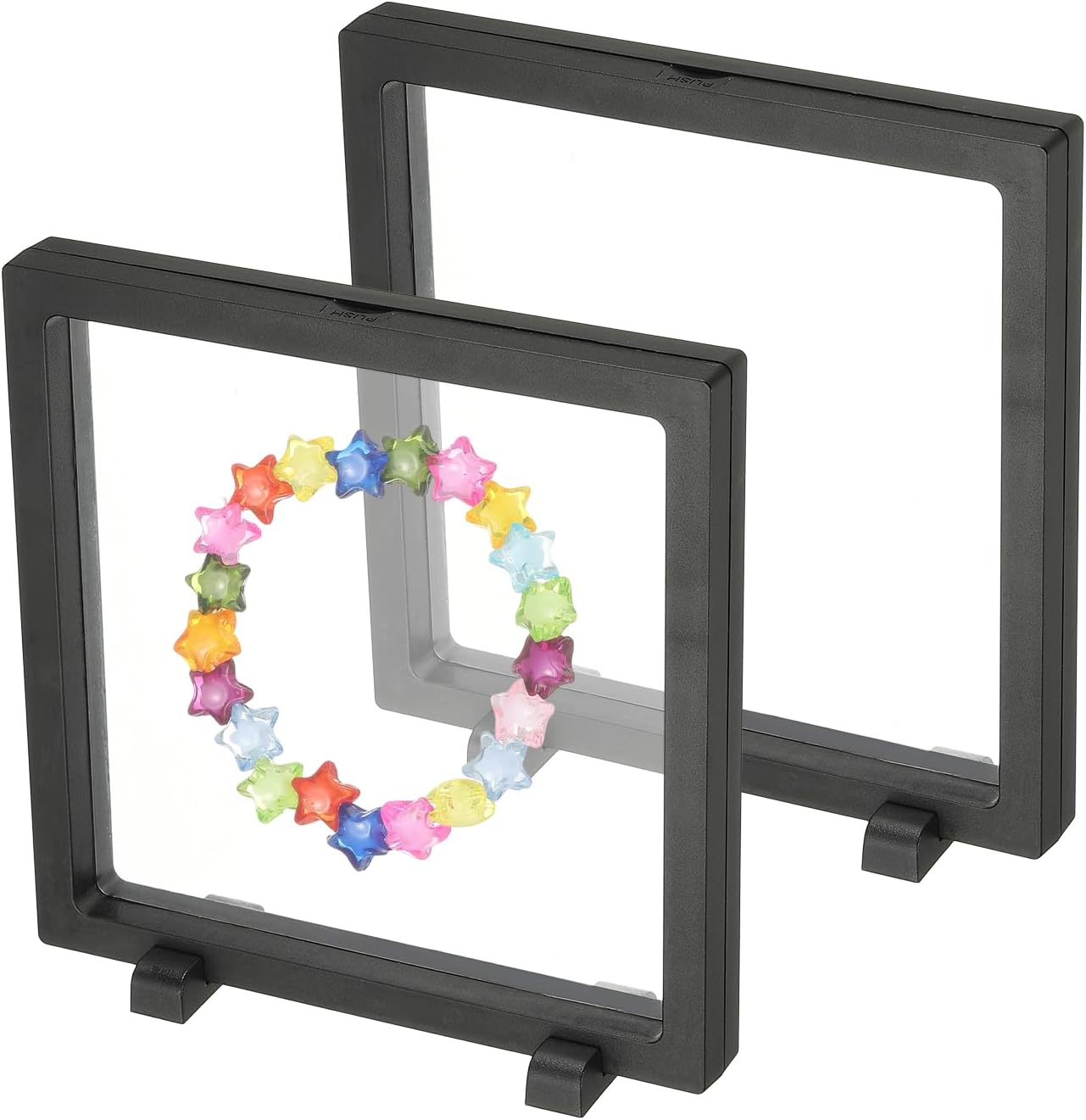 2Pcs Floating Display Case, 7.1 Inch Plastic Challenge Coin Display Stand Holder Frames Transparent PE Jewelry Storage Box for Necklace Medal Medallion Stamps, Black