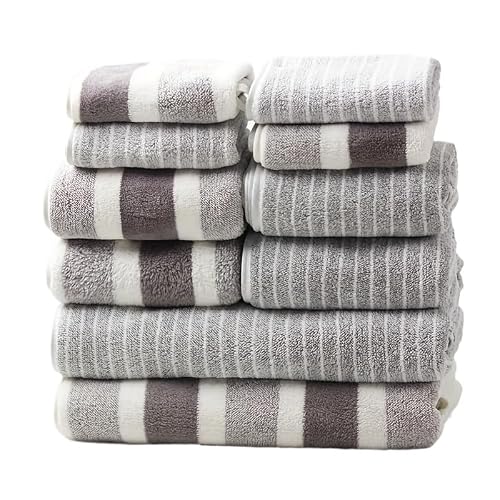 ZYAYNG Ultra Soft Bath Towel Set -Microfiber, Highly Absorbent Quick Dry, 2 Bath/4 Hand/4 Washcloths For Bathroom, Spa, Gym For Bathroom(Gray 10pcs)