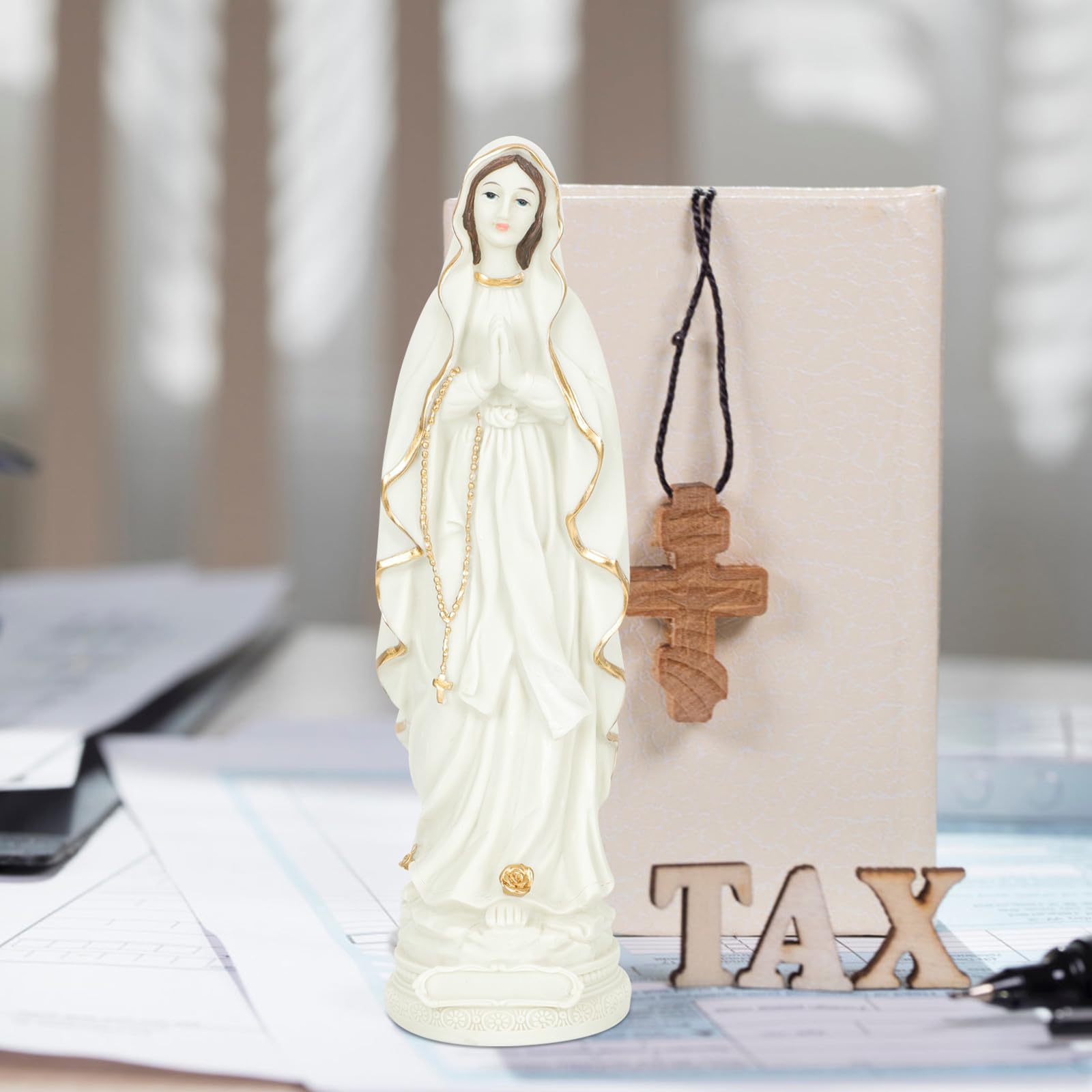 Resina Bianca Statua di Maria Decorazione Religiosa, Luminosa