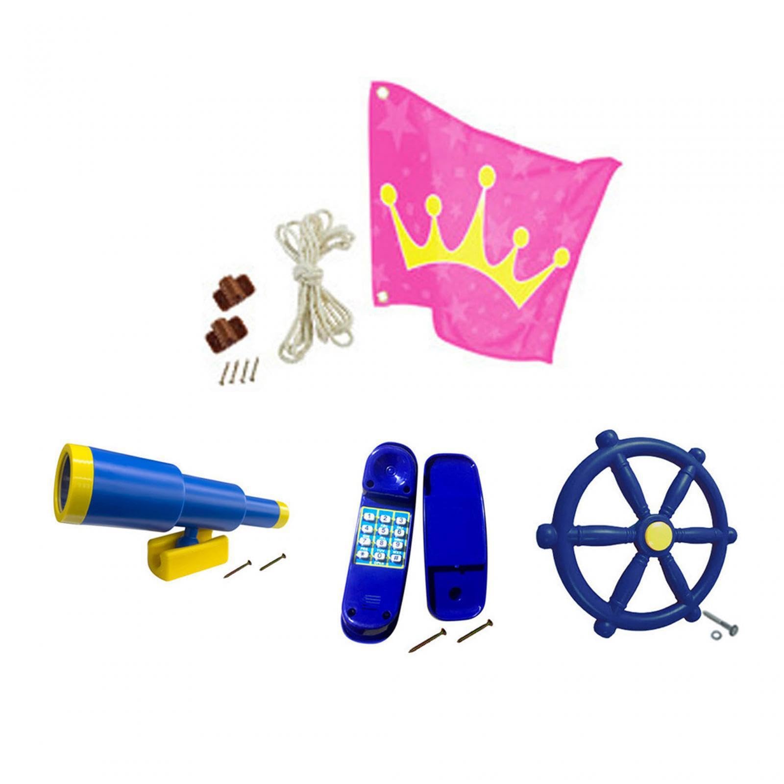 Nave Pirata da Cortile, telescopio, Volante, Altalena, Set di Accessori per Bambini all'aperto, Divertimento, Giocattolo sterzante, Set di altalene, Attrezzatura per Parco Giochi