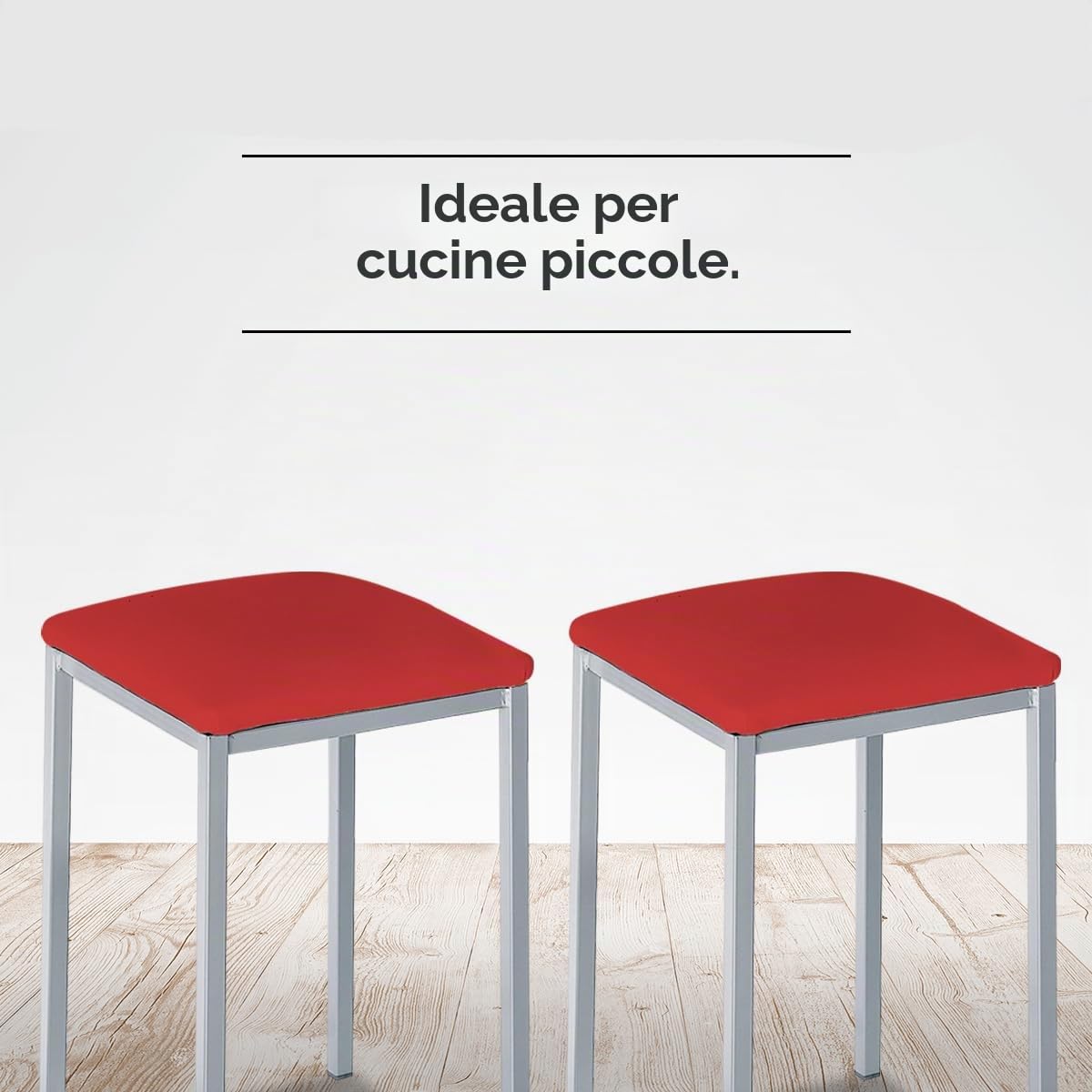 ASTIMESA Due sgabelli da cucina quadrati, in finta pelle rossa, altezza della seduta: 45 cm