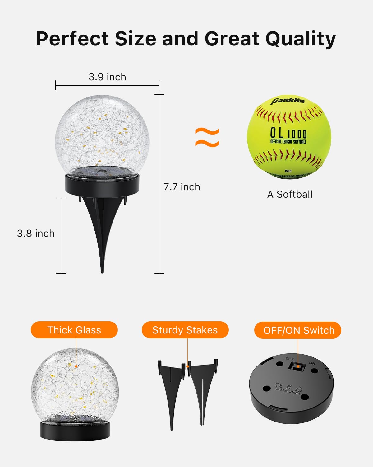 Mehrfarbige solarbetriebene rissige Glaskugel-Lichter für den Außenbereich, wasserdicht, LED-RGB-Ambientekugeln, Lampen für den Außenbereich, Garten, Terrasse, Tisch, Gehweg, Treppen, Rasen