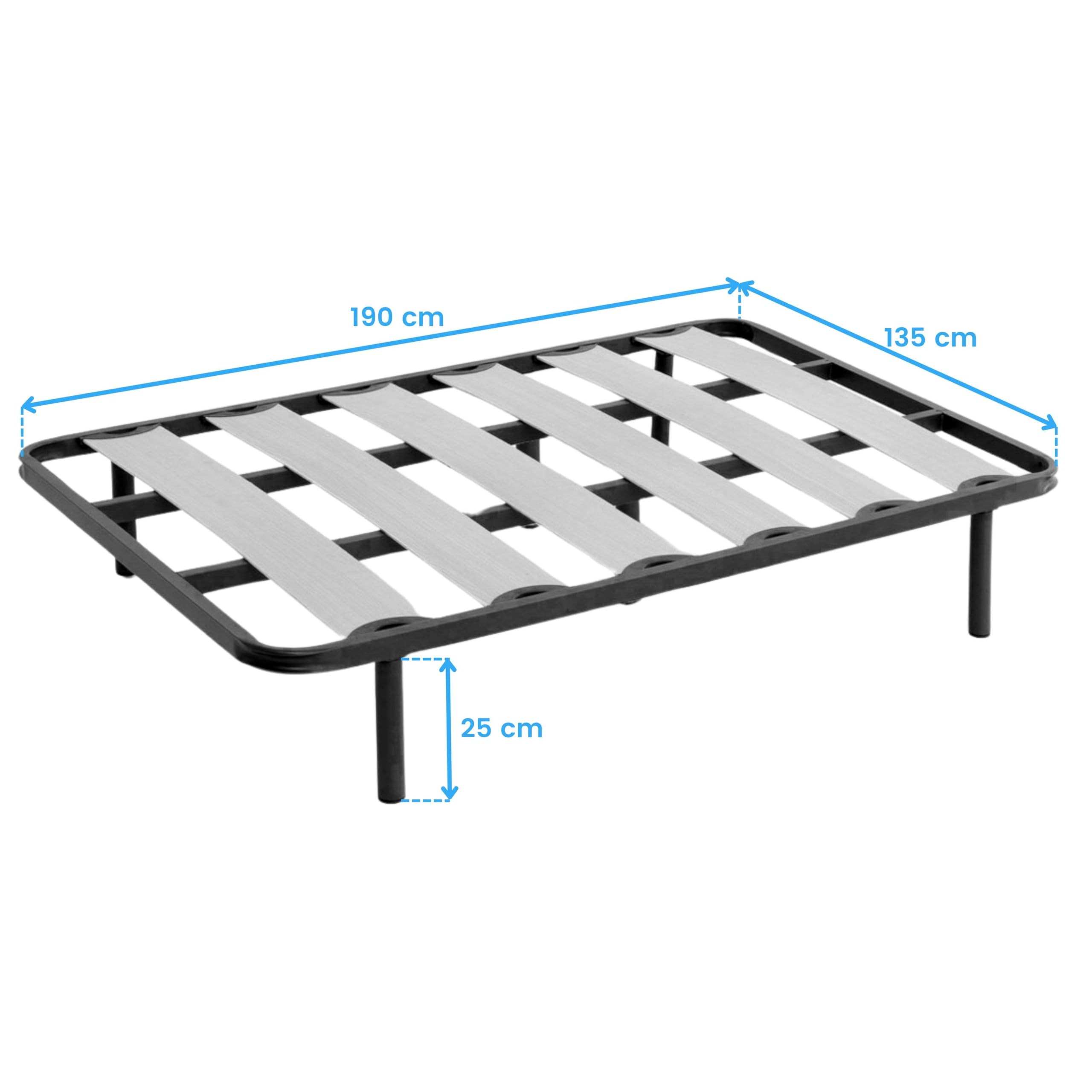 Miroytengo Somier 135x190 cm Balda Ancha, Tubo de Acero 40x30 mm, Refuerzo Central, Láminas de chopo-Flex (con 4 Patas)