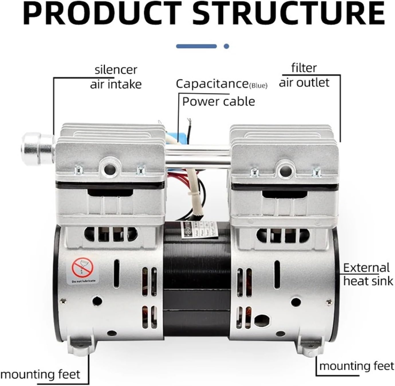 VN-180V Oil Free Vacuum Pump, 220V Small Industrial Vacuum Pump for Lab