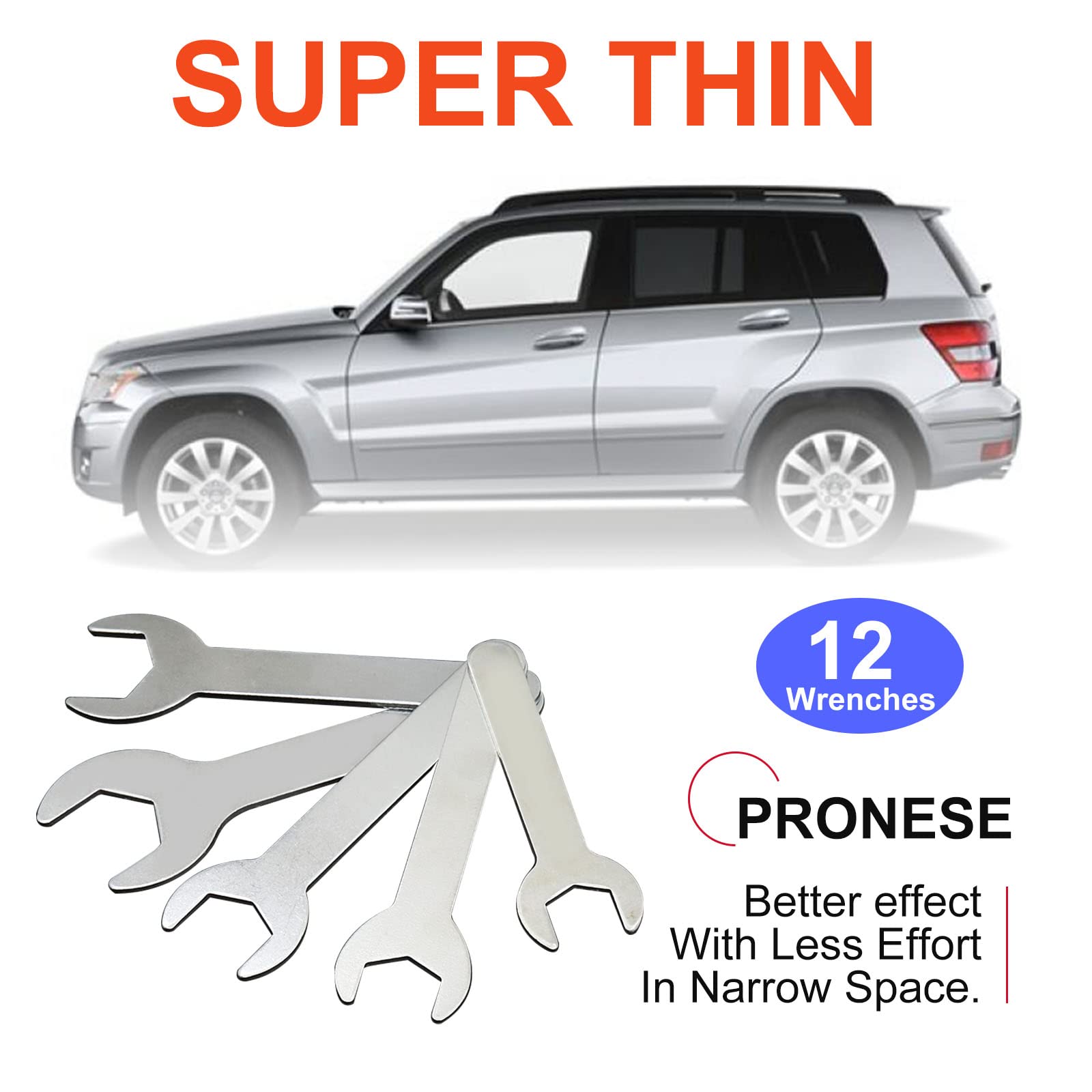 12x Jeu de clés à fourche simple, 1.5mm Combinaison de clés plates Outil de réparation très mince pour réparation dans des espaces très étroits.