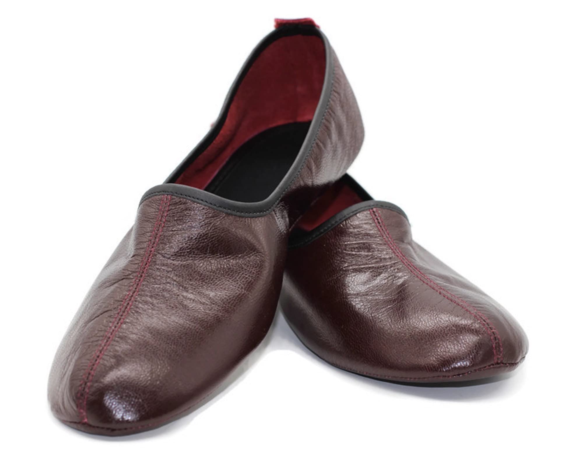 Akdam Women's Bordeaux Traditional Babouche Leather Slippers for Indoor Comfort and Style House Shoes Moccasin