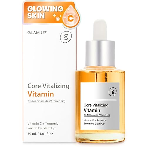 GLAM UP Core Vitalizing Vitamin-C Niacinamida - Suero al 5% de ácido hialurónico, vitamina C-B3 para suero aclarador facial antienvejecimiento y