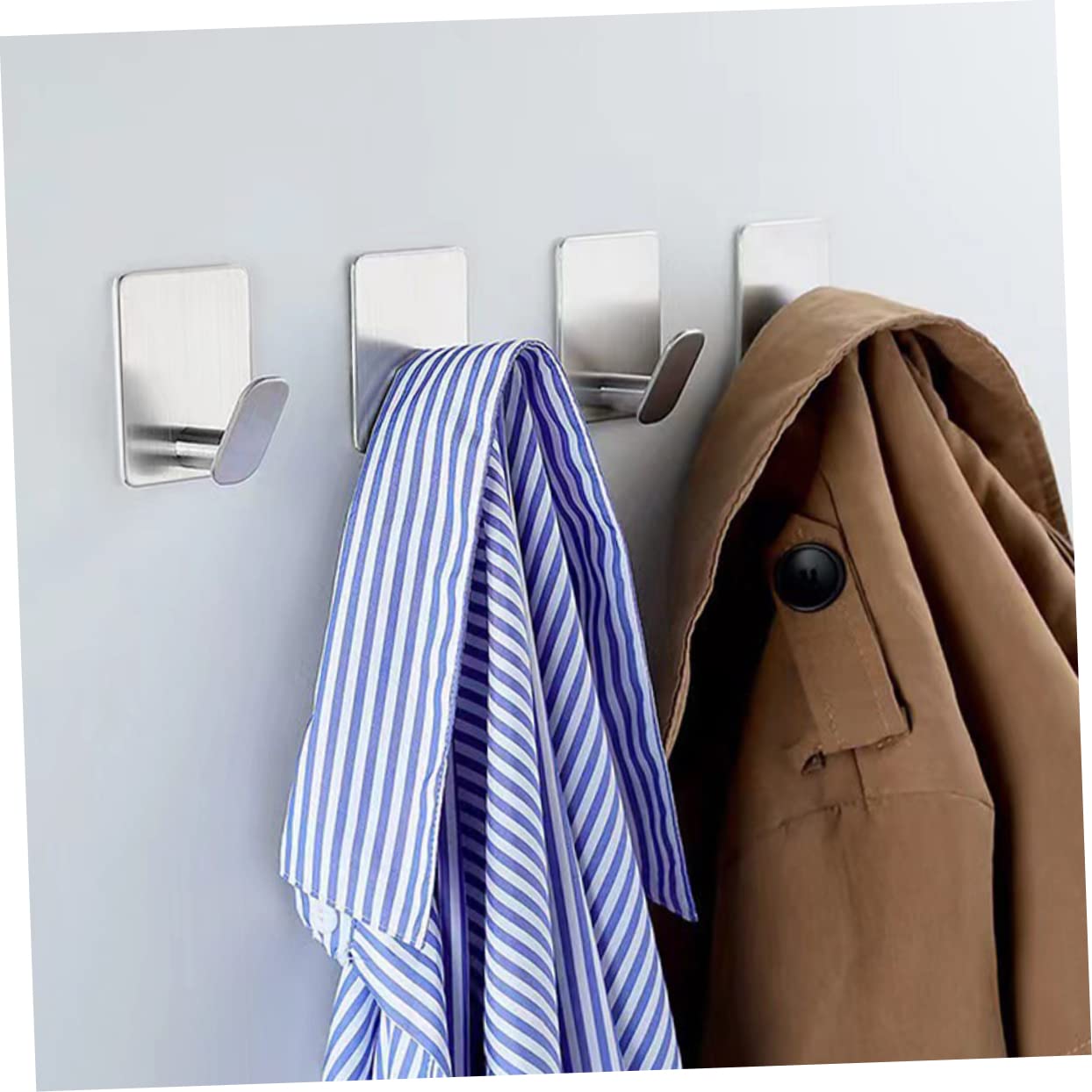 VASDEV 8 ganchos adhesivos de acero inoxidable para montaje en pared, ganchos de almacenamiento para ropa, ganchos para toallas, organizador de llaves, gancho individual para abrigos, gan
