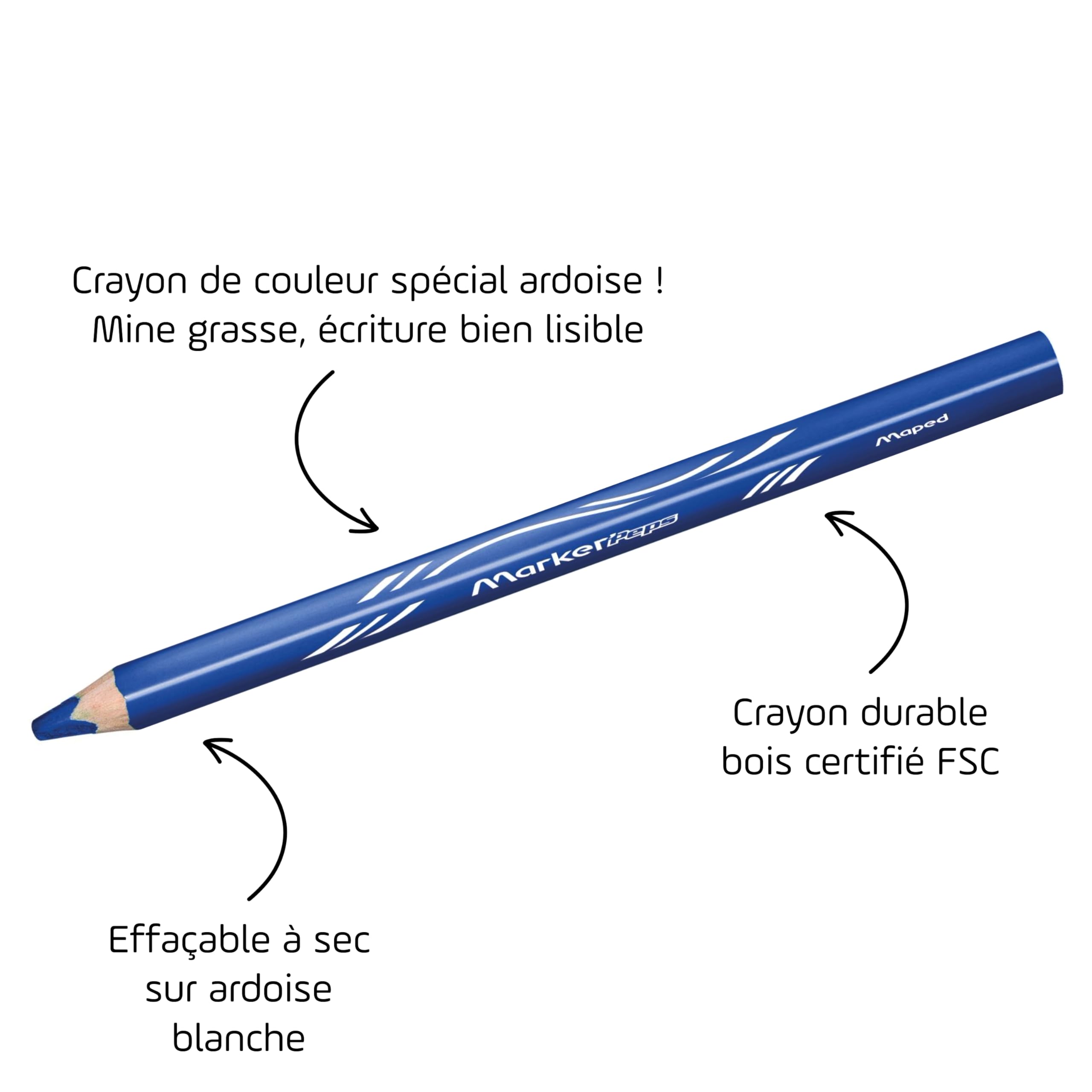 Maped Wooden Dry Erase Whiteboard Pencils x4 Assorted Colours and Sharpener, Jumbo Pencils, Triangular Barrel, FSC Wood - Image 3
