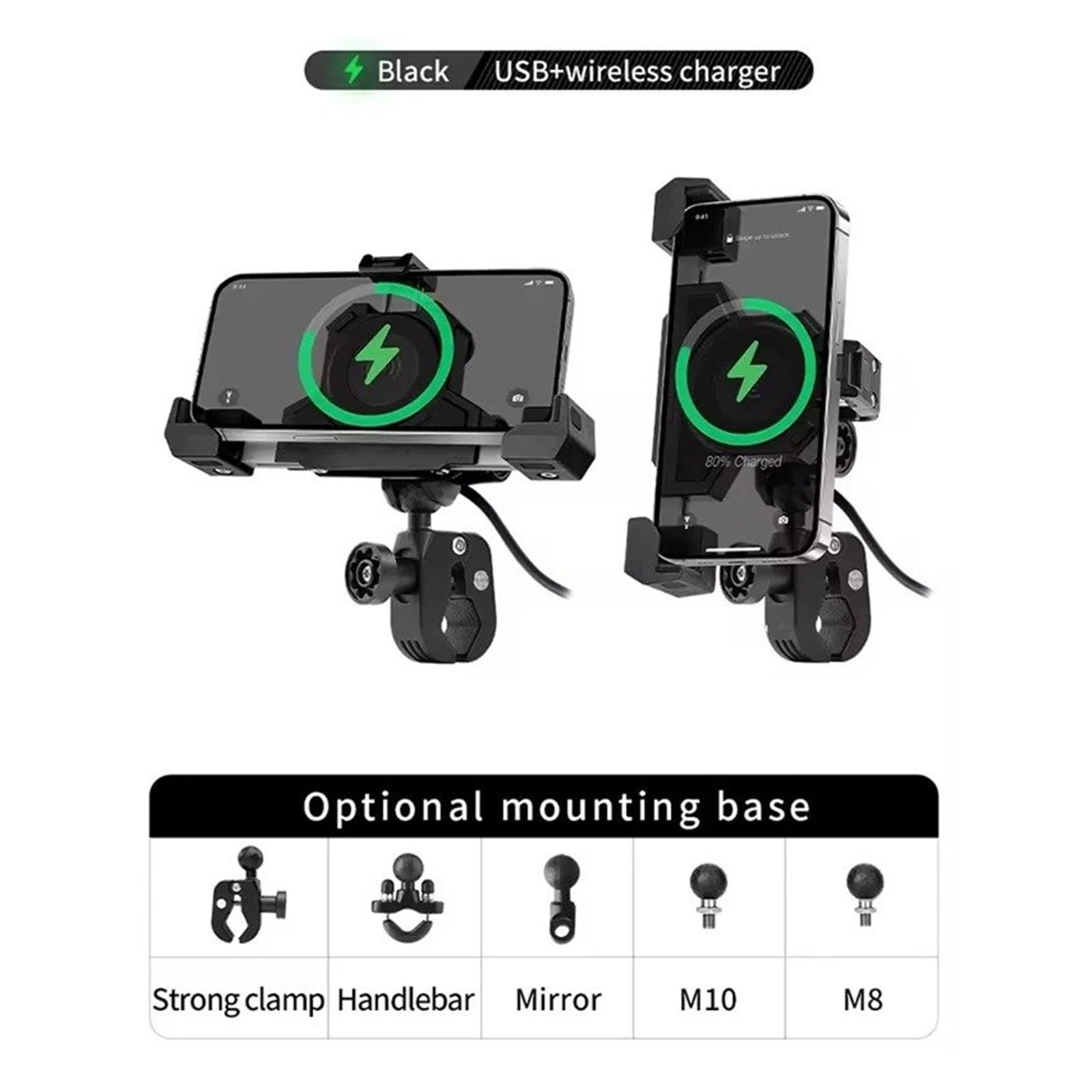 Support GPS Moto Support Triangulaire Fixe, Chargement sans Fil, Navigation, Téléphone Portable Absorbant Les Chocs pour Moto en Extérieur
