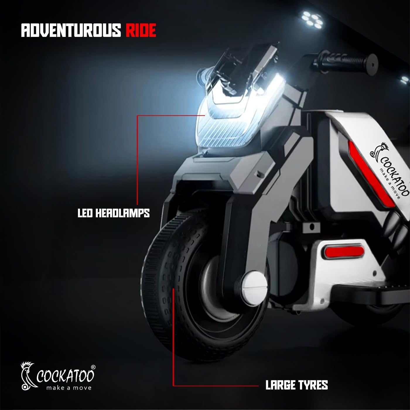 Cockatoo 1E-Cruise Rechargeable Electric Kids Bike, Kids Scooter Bike for 1 to 5 Years Boy Powered by 6V & 4.5 AH Battery for 4.5 Hr to 6Hr Ride, with Bluetooth Music & Other Safety Feature. 3