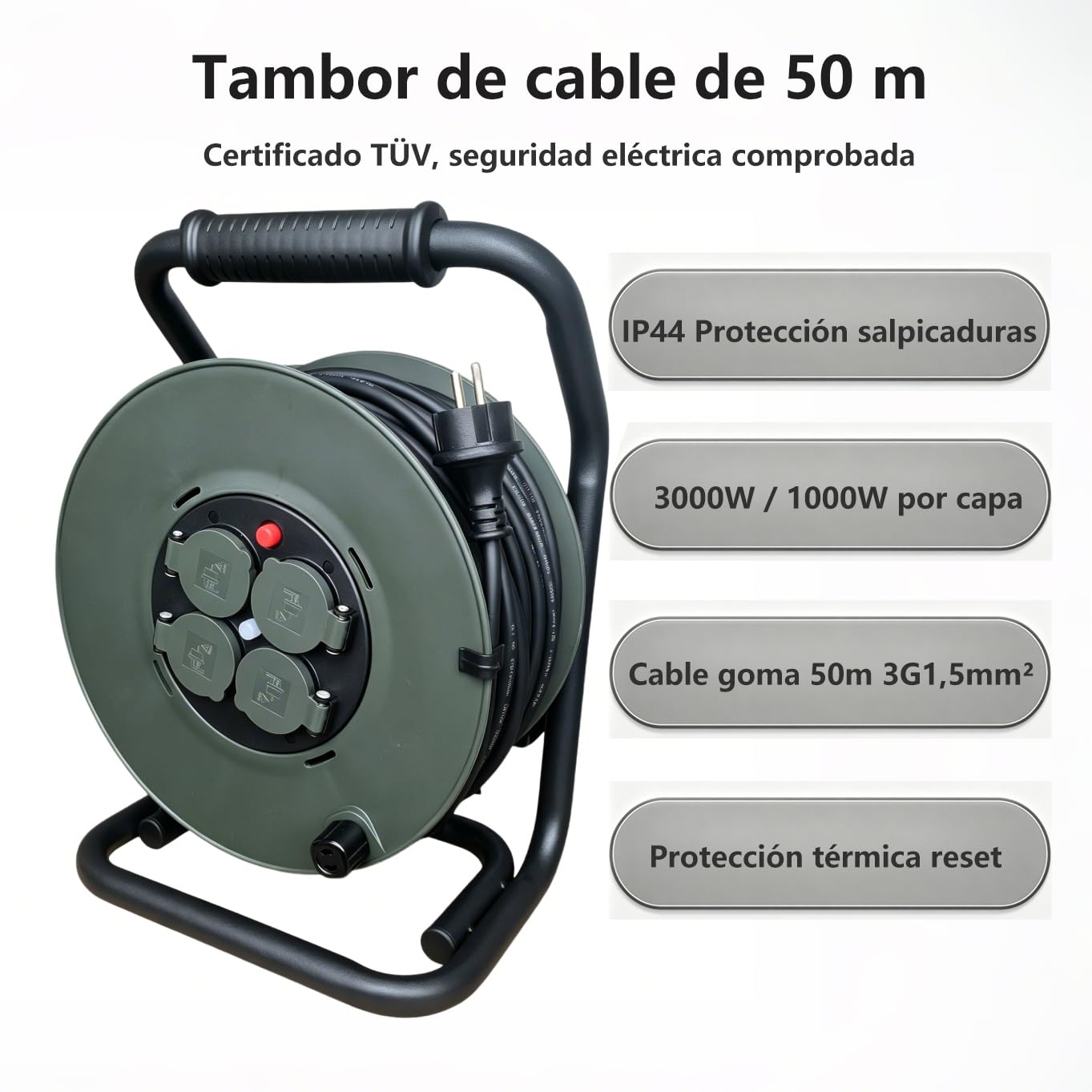Alargadera 50 Metros Alargador Enchufe IP44