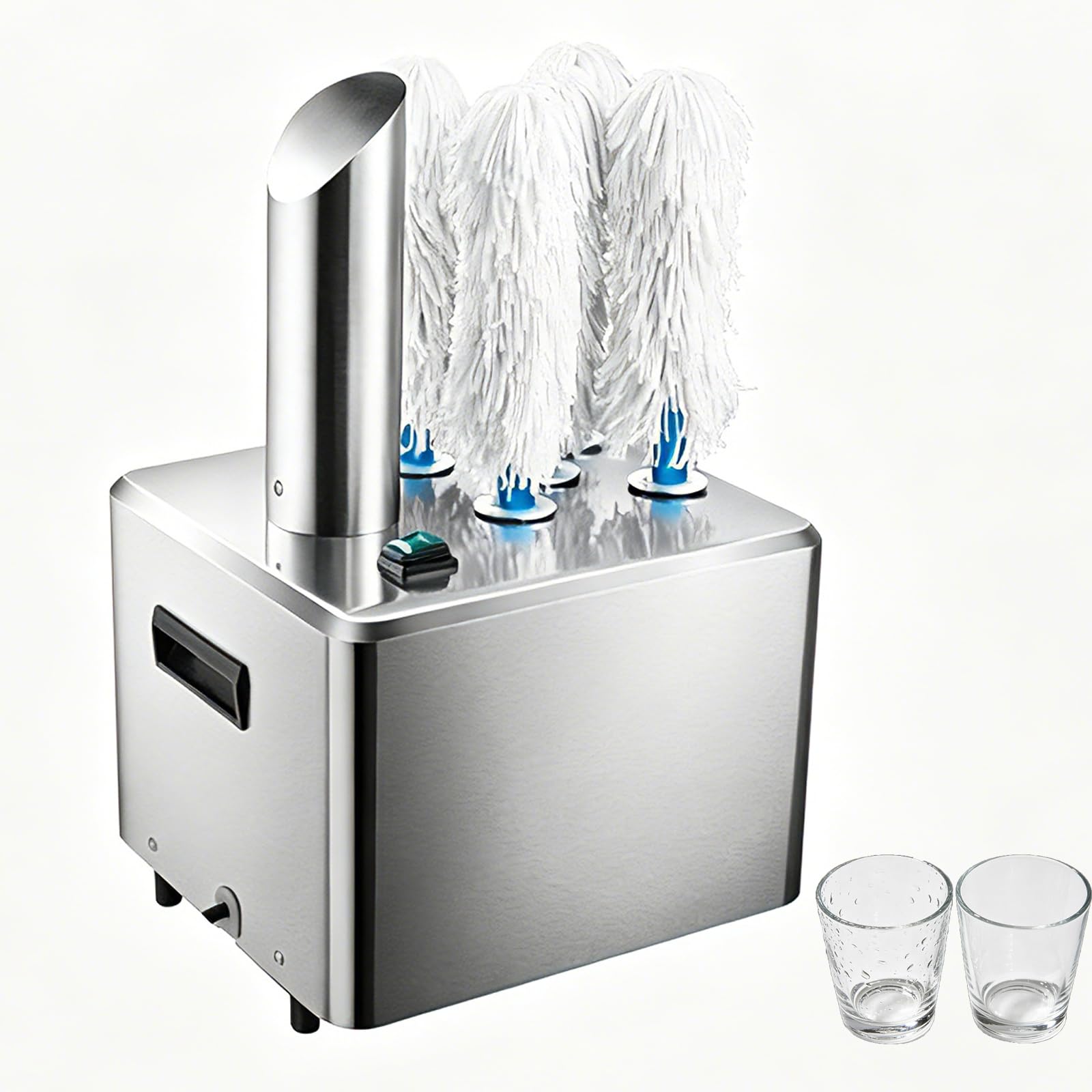 Pulidora eléctrica comercial, arandela de vidrio de acero inoxidable con cabezales de limpieza de fibra ultrafibra, limpieza profunda de 360°, 600 tazas/hora, sin huellas dactilares para bar o