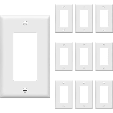 ENERLITES Decorator Light Switch or Receptacle Outlet Wall Plate, Size 1-Gang 4.50 Inches x 2.76 Inches, Unbreakable Polycarbonate Thermoplastic, 8831-W-10PCS, White (10 Pack), UL Listed