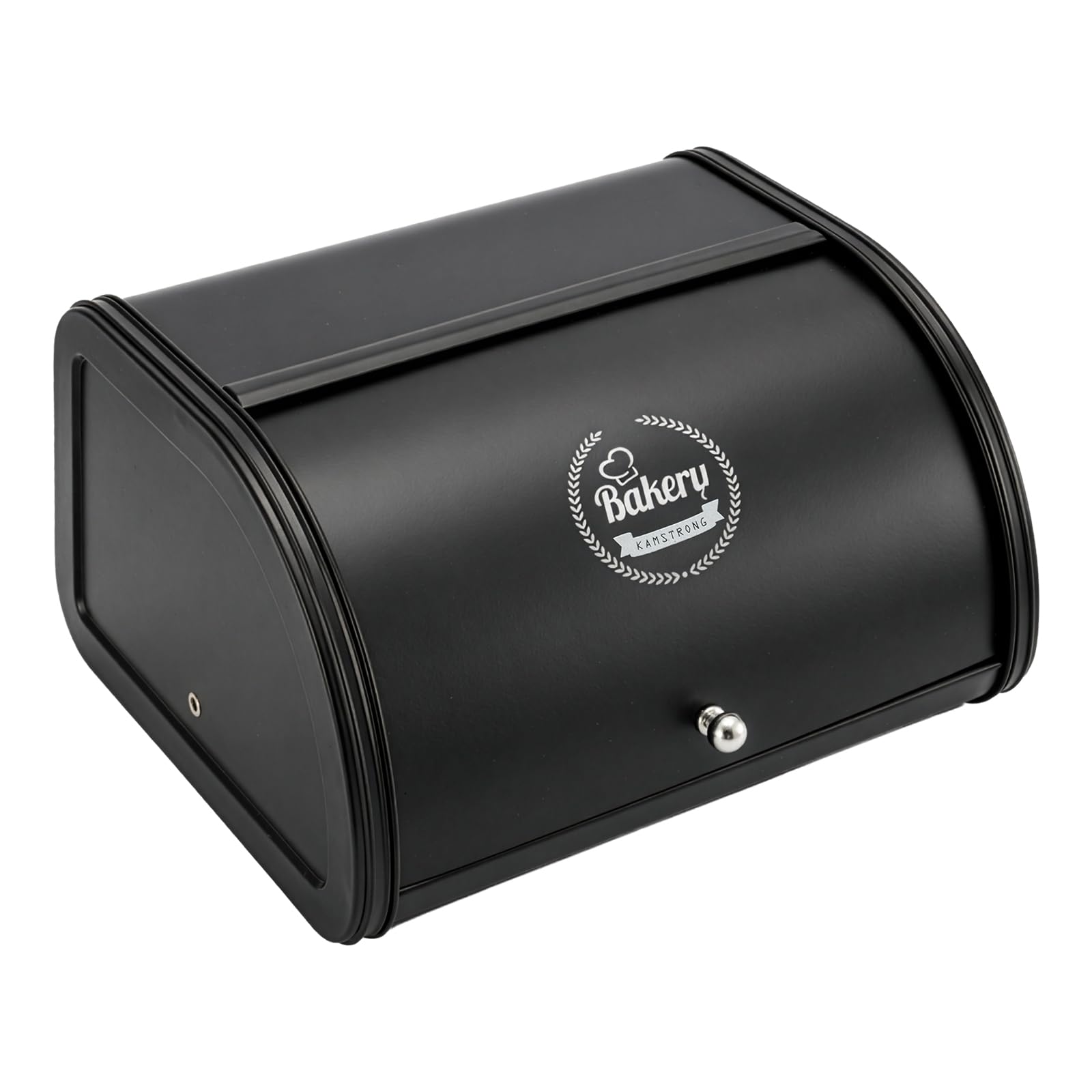EVERGOODS Bread Bins for The Kitchen – Metal Kitchen Bread Storage Container with Roll-Up Lid, Easy Storage, Durable Black Bread Box, 30×26×17.5cm (Black)