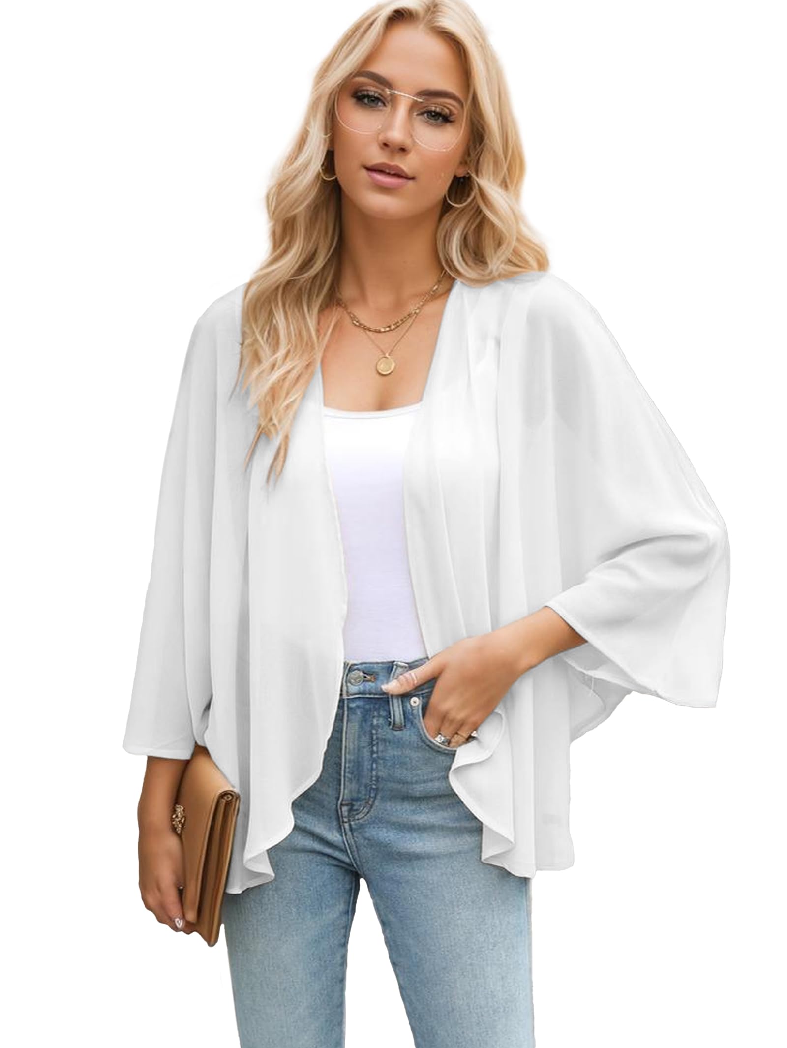 Famulily Cárdigan tipo kimono de gasa para mujer del Reino Unido, holgado, parte delantera abierta, kimono para mujer, blusa elegante de verano