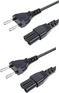 كابل طاقة أوروبي وسلك تمديد طاقة تيار متردد عالمي للراديو والشواحن ووحدات التحكم والأجهزة الإلكترونية المنزلية، سلك قابس متين لاتصال طاقة آمن وموثوق بطول 1.4 م من 2 قطعة