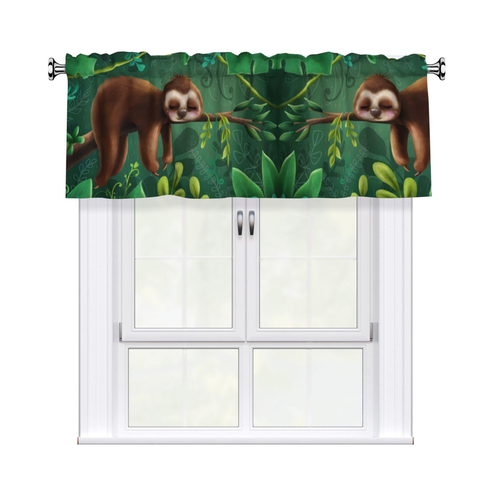 YYHHAOFA Sloth Prints Durable Kitchen Window Layer – 54x18 Inch 100% Polyester Valance with Precision Construction