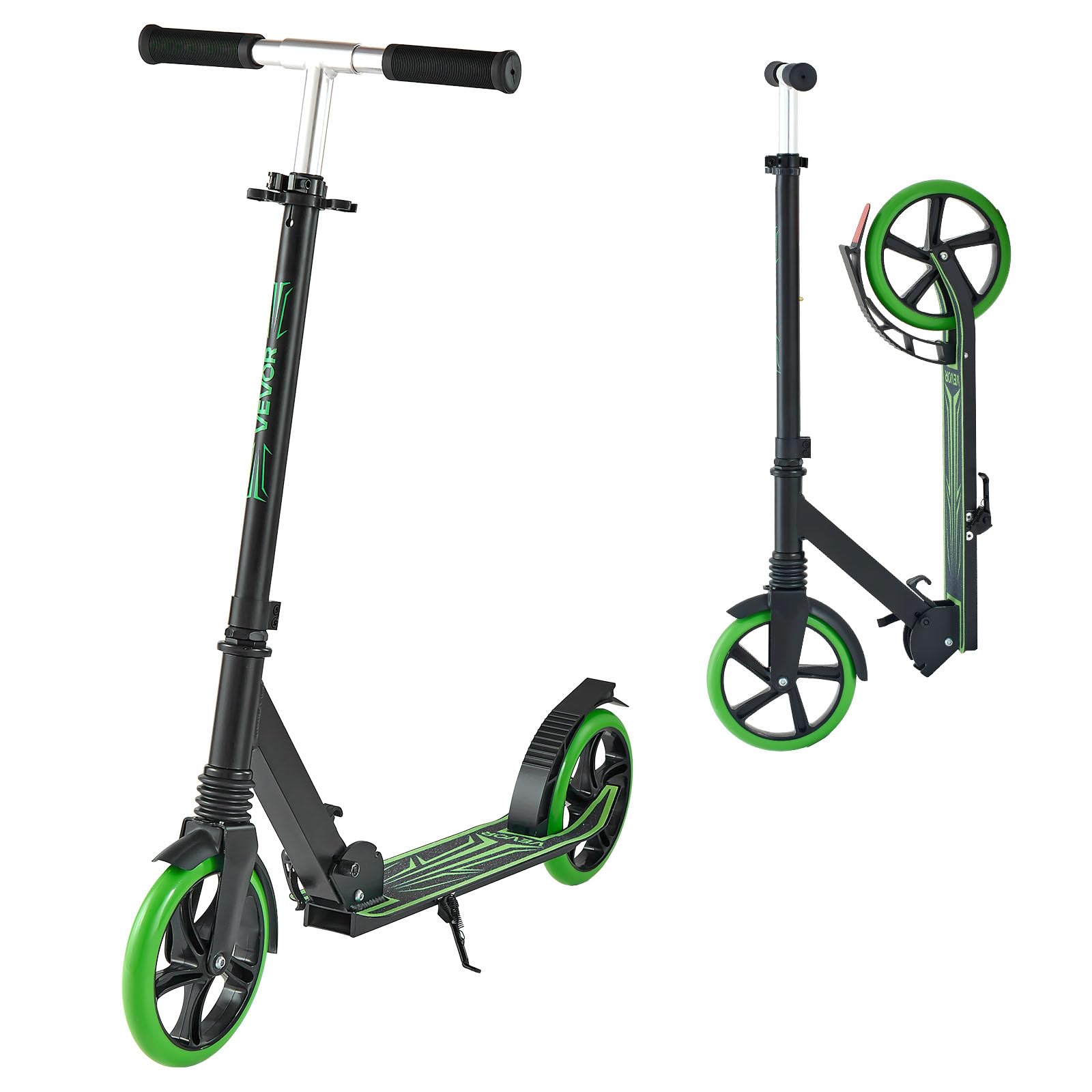 VEVOR Monopattini a Spinta, Monopattino con Freno a Pedale a 2 Ruote con Manubrio Regolabile Pedana Antiscivolo, Pieghevole e Leggero Fino a ca. 99,7 kg per Adolescenti e Adulti, Verde Nero