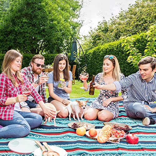 LIFERUN 300x300 cm Picknickdecke XXL, Picknickdecke Wasserdicht mit isoliert Rückseite, Tragegriff, für Camping, Picknick, Wandern, BBQ, Strand, Reisen, bis zu 20 Personen, Grün Gestreift