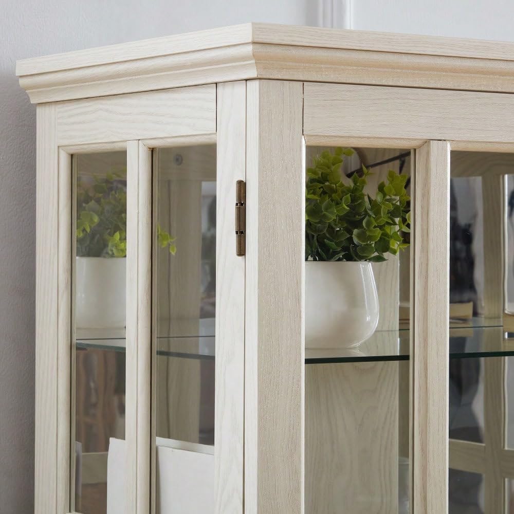 White Antique Display Cabinet, 4-Door Curio Glass Case w/Adjustable Shelves - E26 Bulb, Collectibles