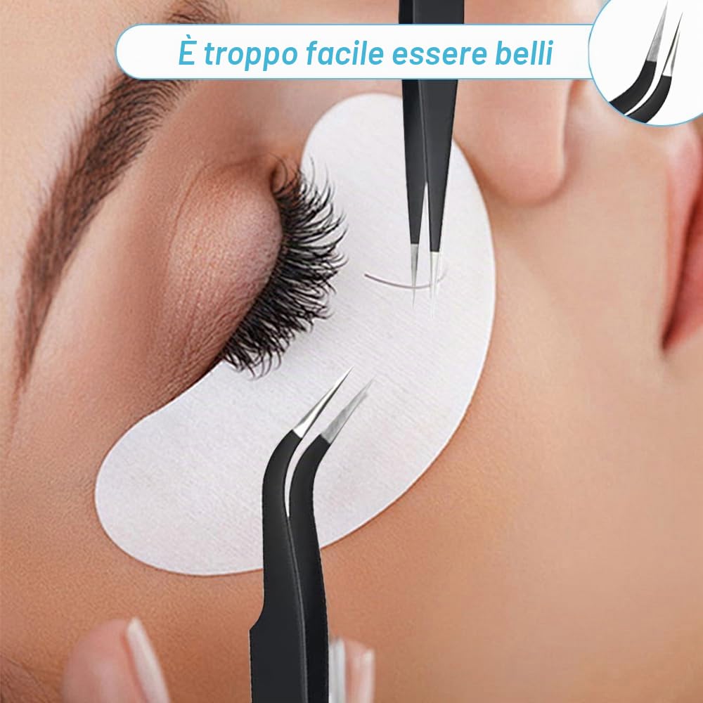 Pinzetta, 2 Pinzetta Extension Ciglia, Kit Pinzetta per Ciglia, Pinzette Diritto e Curvo Tip Pinzette, Professionale Pinzette in Acciaio Inox, per Estensioni Ciglia, DIY