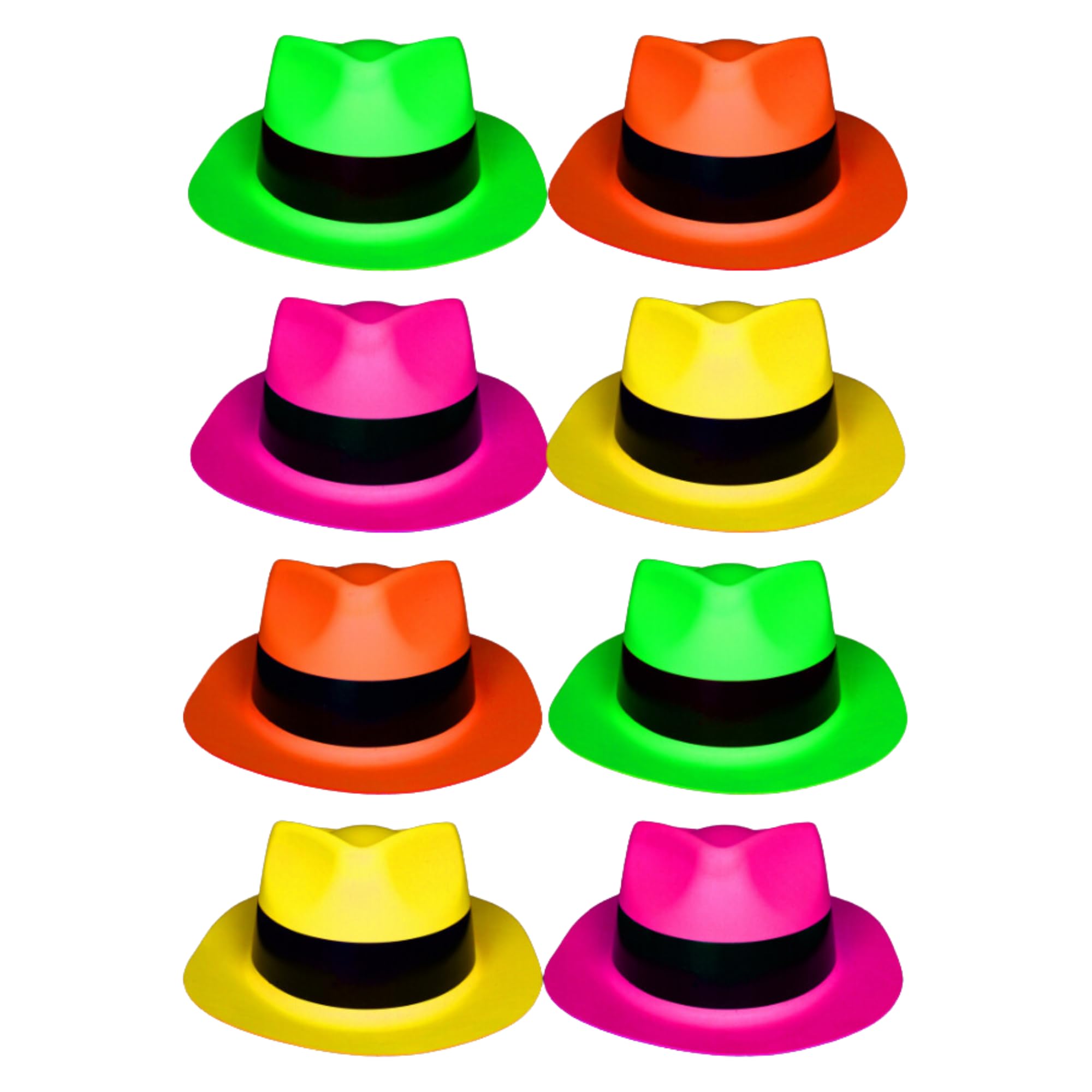 UV Floor – Set di 12 cappelli fluorescenti L-XL – Speciale luce nera e ultra viola – 4 colori vivaci – accessorio fluorescente – plastica fine