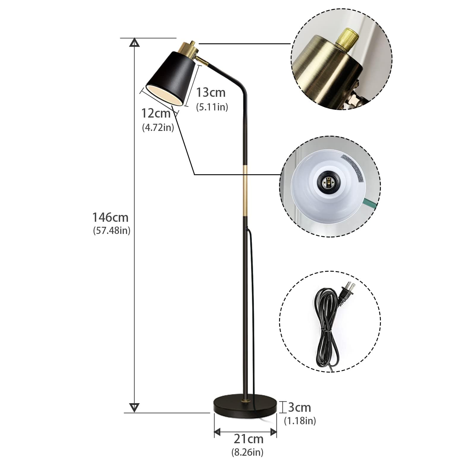 Industrialna, regulowana lampa podłogowa do salonu, rustykalna, stojąca lampa do czytania w stylu wiejskim z obrotową, metalową głowicą, regulowana wysokość lampy podłogowej LED do sypialni i biura,