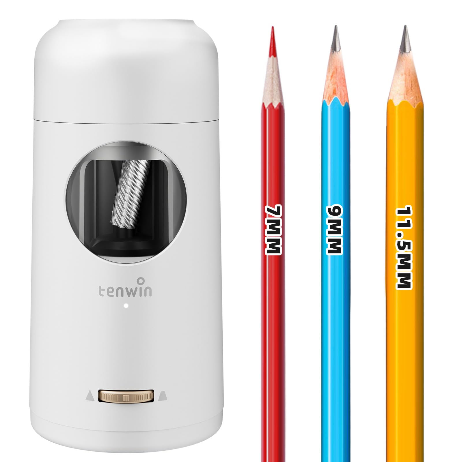Tenwin Taille-crayon électrique rechargeable, entièrement automatique pour crayons jumbo de 7 à 11,5 mm, taille-crayon mains libres pour crayons de couleur, entrée et sortie automatique, pointes de