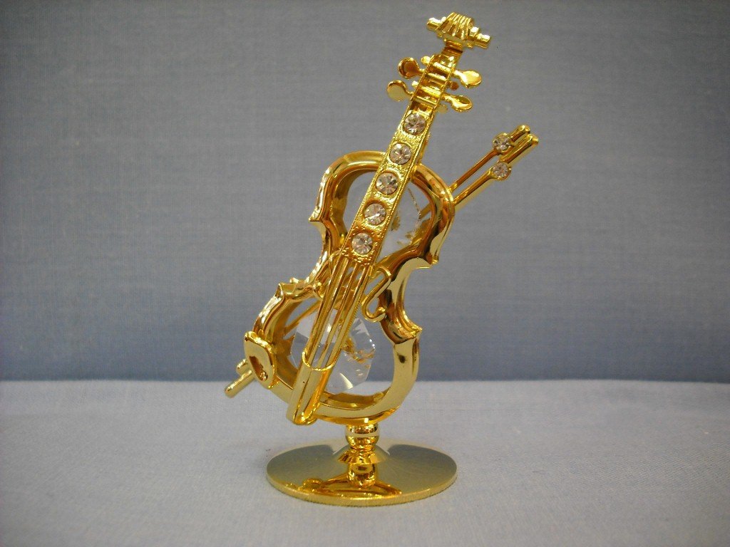 Swarovski Crystal Element Violin Ornament 24K Gold Plated Home Decor Gifts