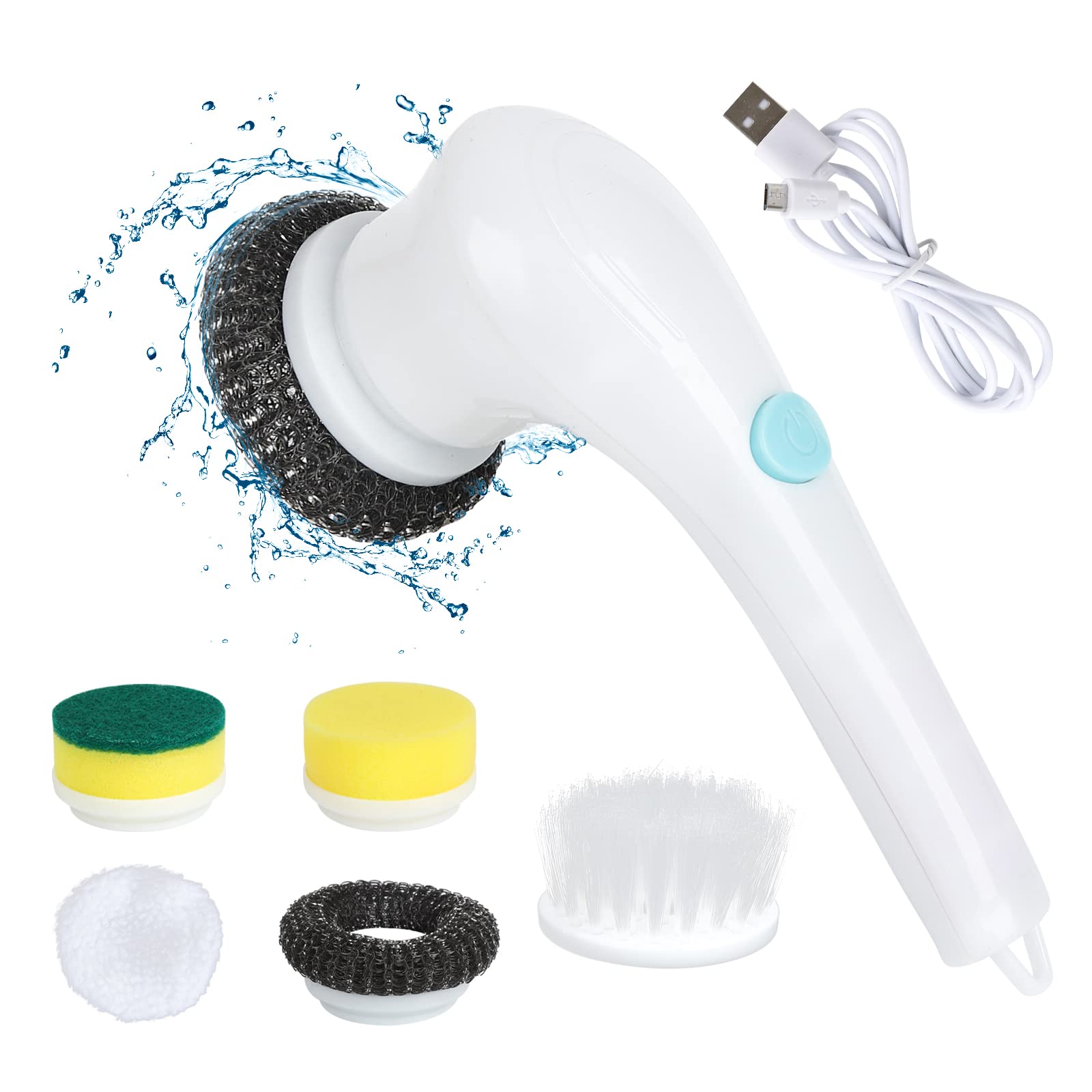 GLAITC Electrical Cleaning Brush, Electric Spin Scrubber w/ 5 Brush Heads Power Scrubber Rotation Handheld Scrubber Brush Kitchen, Bathroom Bathtub,Tile, Window, Wall, Tub, Dish, Sink, Shoes, White