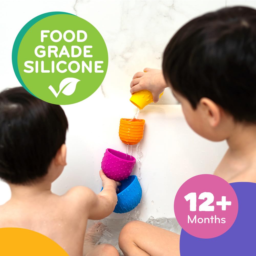 Mobi Oomplz Water Toys - Baby Stacking Cups for Toddlers, Bath Cups, Pool and Tub Toys, Water Play for Babies and Kids, Non Toxic Food Grade Silicone and BPA Free - for Toddlers Ages 1-3
