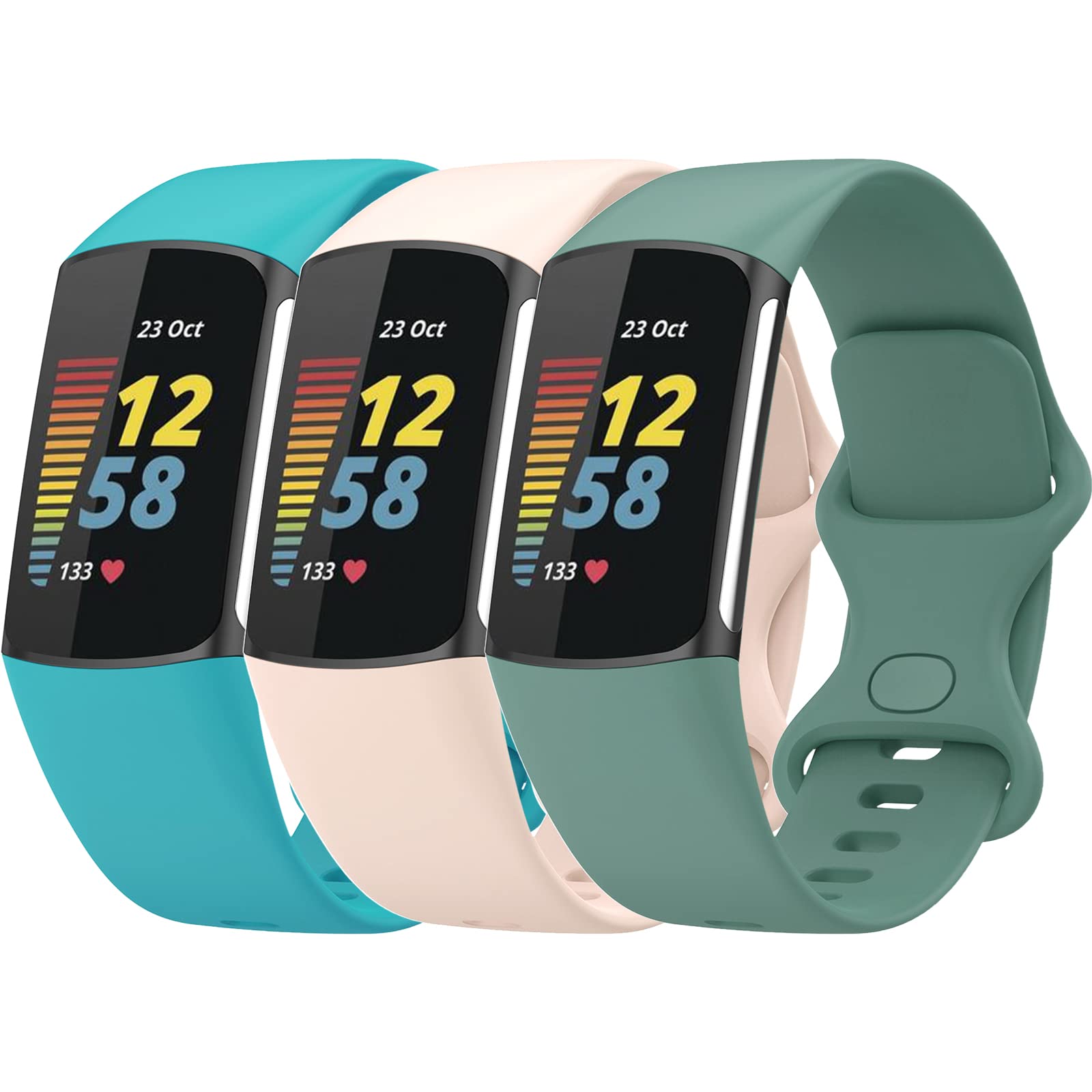 TopPerfekt Straps Compatible with Fitbit Charge 6 Strap, Adjustable Soft Silicone Sport Replacement Watch Band Wristbands Bracelet for Charge 5 Activity Tracker Women Men (3-packs, Small) โ image 1