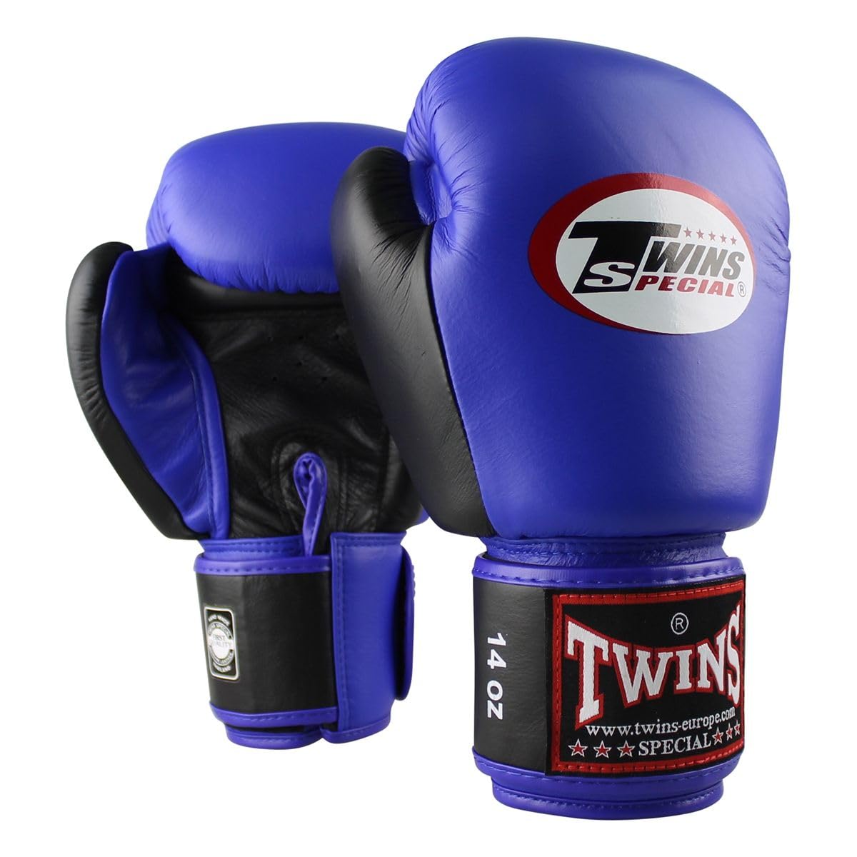 Twins Special BGVL3 Boxhandschuhe - Leder - Für MMA, Kickboxen, Muay Thai - Sparring und Training - Blau/Schwarz - 14 oz