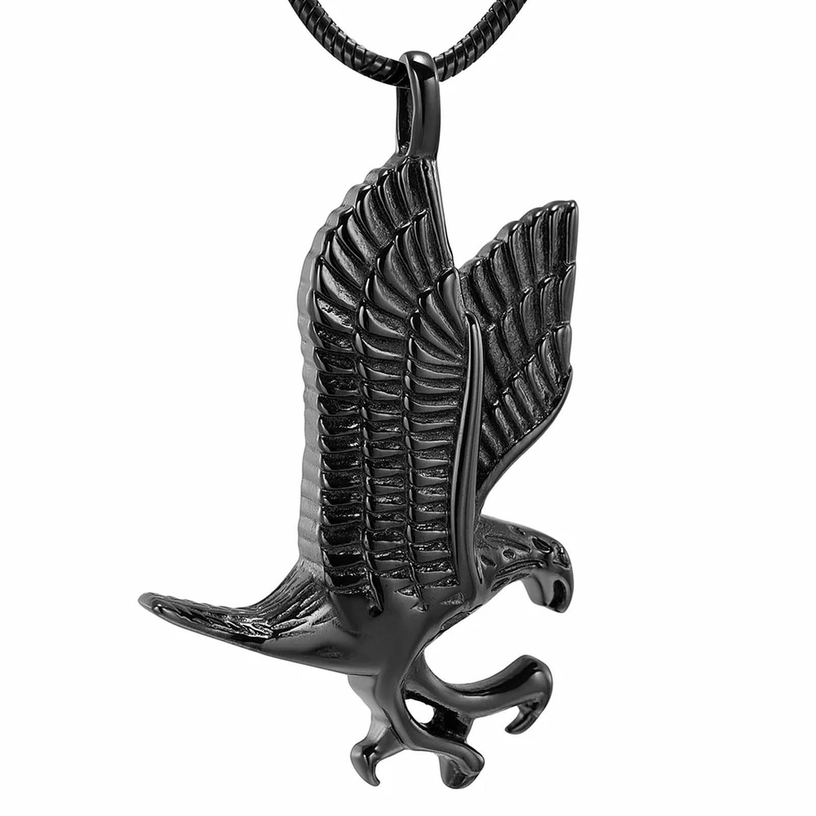 Urna cenizas de águila en collar conmemorativo negro de acero para hombre y mujer