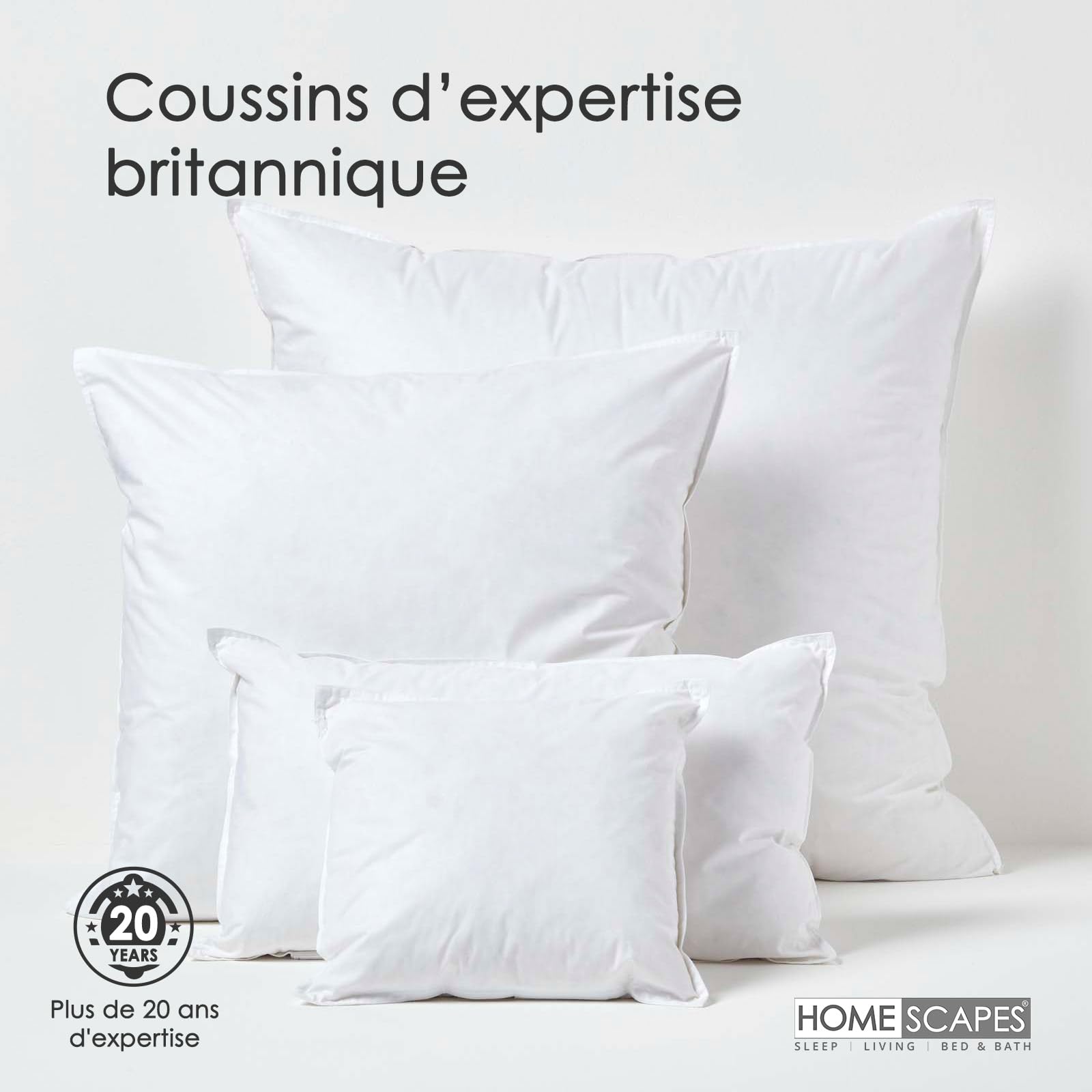 HOMESCAPES Lot de 2 Oreillers en Plumes de Canard et Coton, 65 x 65 cm, Oreillers Naturels Moelleux Hypoallergénique Anti-acariens