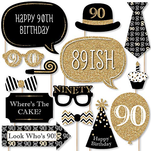 Big Dot of Happiness Adult 90th Birthday - Gold Party Photo Booth Props Kit 20 Count