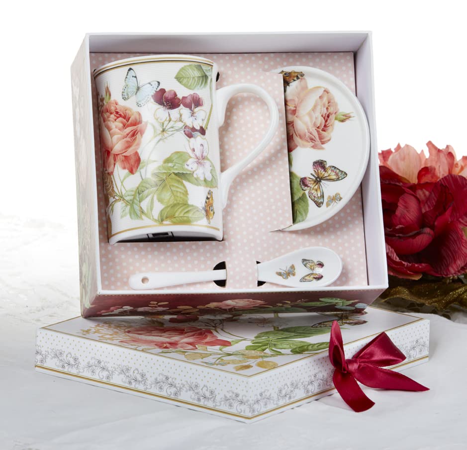Delton Mug-Coaster-Spoon Set, Burg Peony