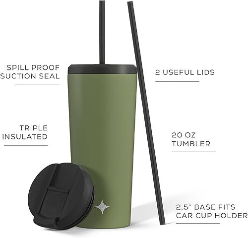 Vista 20 de JoyJolt Vaso aislado al vacío de 24 onzas con tapa y popote (2 de cada uno) vaso de acero inoxidable de doble pared al vacío, con forro de cobre