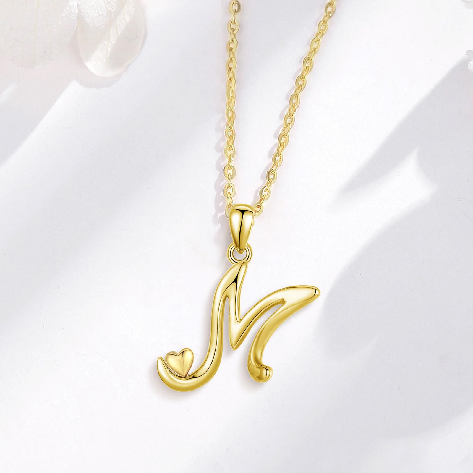 CELESTIA Collana con Iniziale A~Z Argento 925 Dorato - Regalo per Donna Compleanno/Anniversario/Natale/Laurea con Cuore e Catena Regolabile 51cm con Scatola