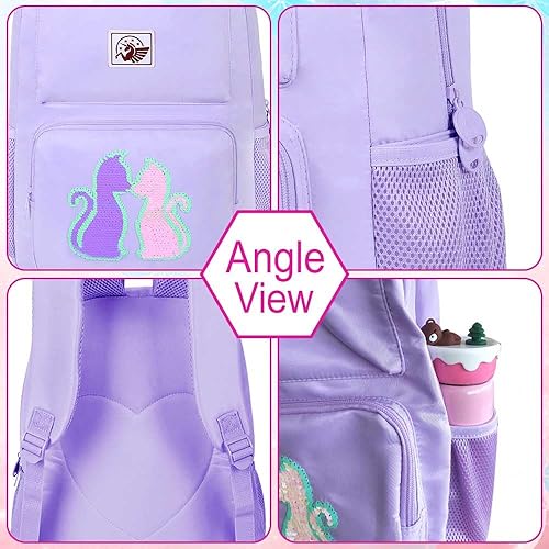 Miniatura 5 de gxtvo Mochila para niñas, 3 unidades, resistente al agua, estética, con lonchera, bolsa escolar de 17 pulgadas para adolescentes universitarios y