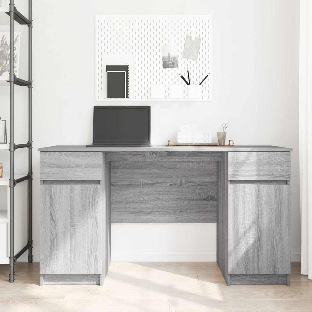 Sonoma biurko z drzwiami, szare, 140 x 49 x 76 cm, materiał drewnopochodny, miejsce do przechowywania z szufladą i regałem, kompaktowe miejsce pracy do domowego biura, gier i pokoju